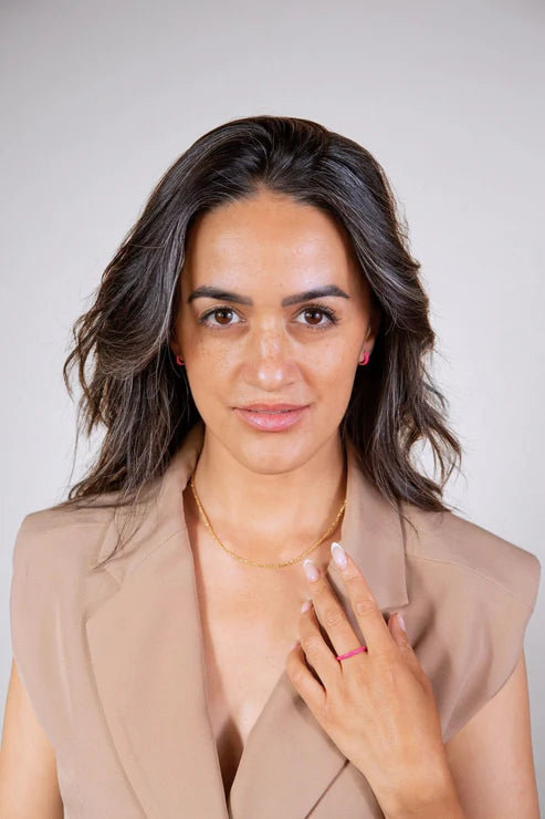 Pink Enamel Gold Huggie Hoops