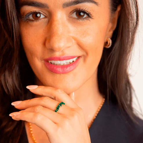 Sparkly Emerald Gold Baguette Eternity Ring