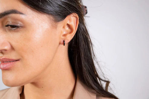 Black Enamel Gold Huggie Hoops