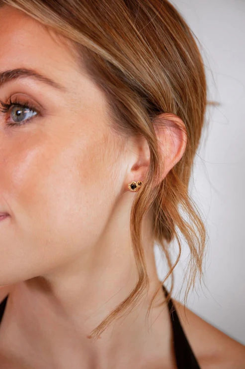 Black Spinel Gold Climber Stud Earrings