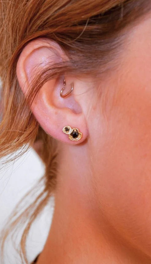 Black Spinel Gold Climber Stud Earrings