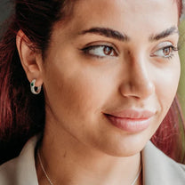 Emerald Silver Branch Hoop Earrings