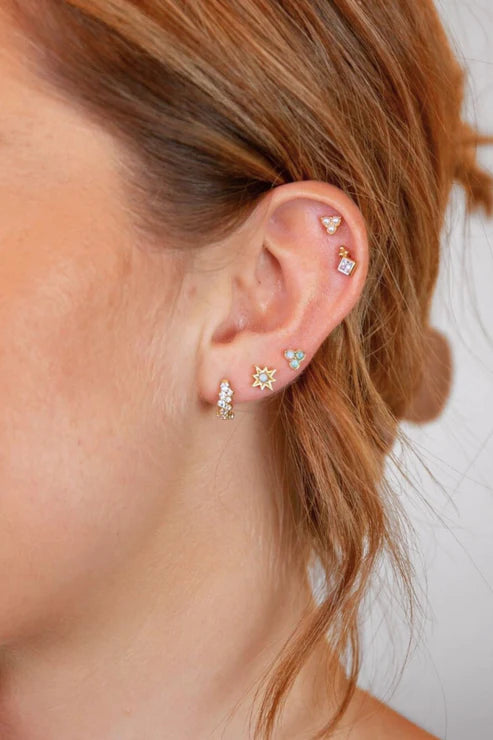 Triple Pearl Gold Stud Earrings