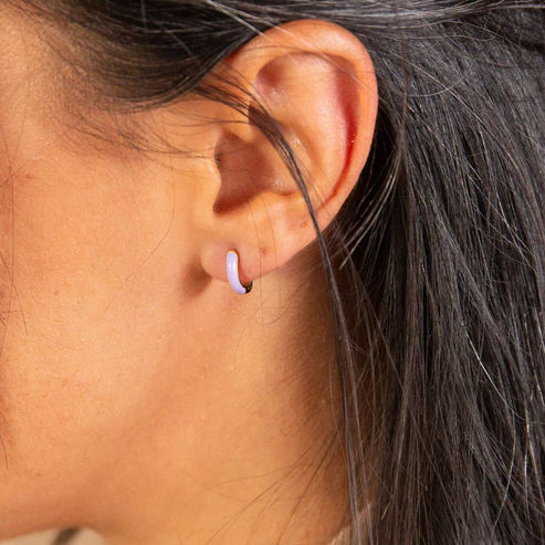 Lavender Enamel Gold Huggie Hoops