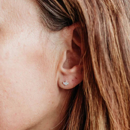 Sparkly Marquise Fan Silver Studs