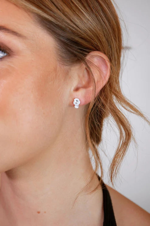White Topaz Silver Climber Stud Earrings