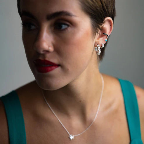 Sparkly Clear Silver Baguette Large Hoops