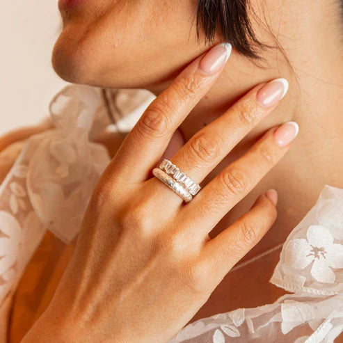 Sparkly Clear Silver Baguette Eternity Ring