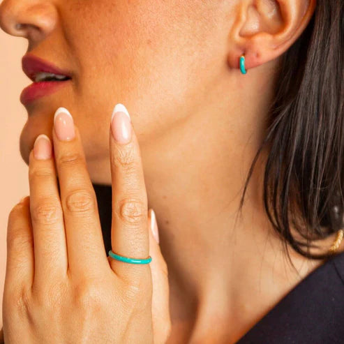 Teal Enamel Gold Ring
