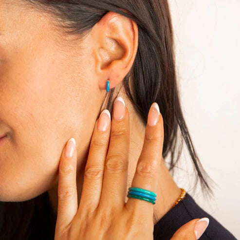 Blue Enamel Gold Huggie Hoops