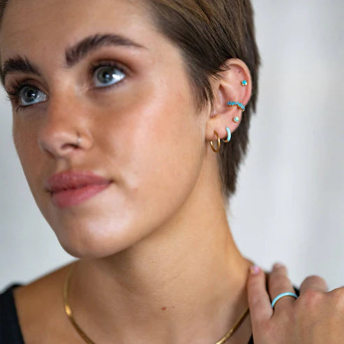 Turquoise Enamel Gold Huggie Hoops