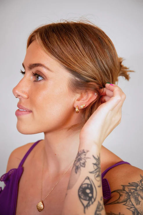 White Topaz Gold Branch Hoop Earrings