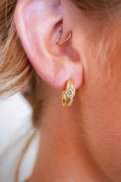 White Topaz Gold Branch Hoop Earrings