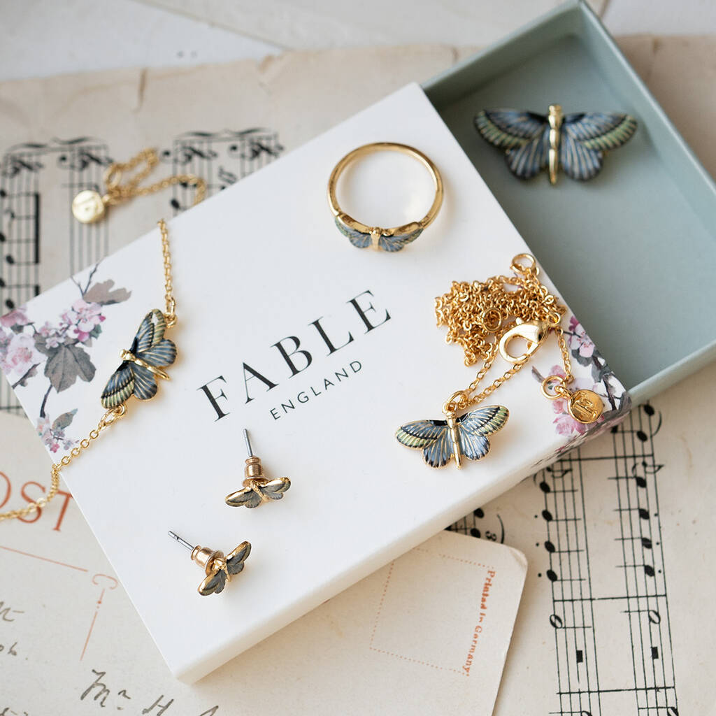 Deco Butterfly Blue Stud Earrings