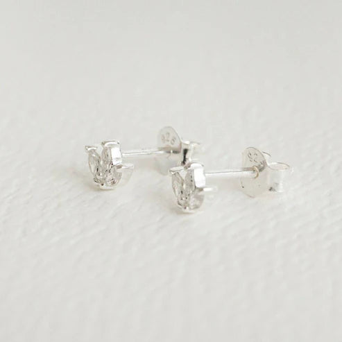 Sparkly Marquise Fan Silver Studs