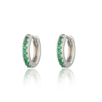 Silver Huggie Earrings with Green Stones