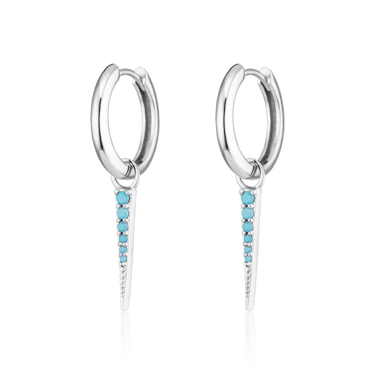 Turquoise Spike Charm Hoop Earrings - Silver