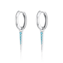 Turquoise Spike Charm Hoop Earrings - Silver