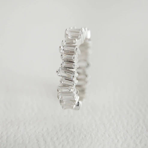 Sparkly Clear Silver Baguette Eternity Ring