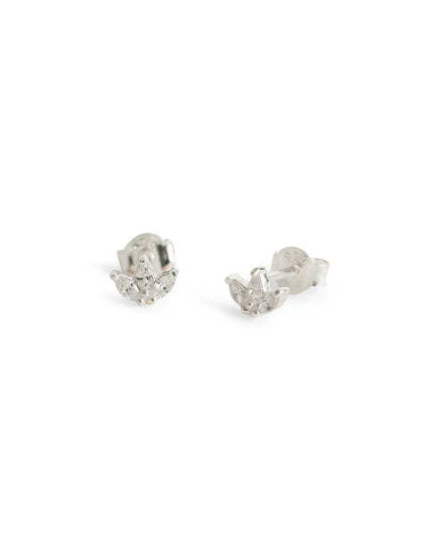 Sparkly Marquise Fan Silver Studs