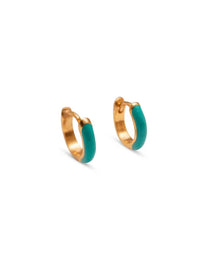 Teal Enamel Gold Huggie Hoops