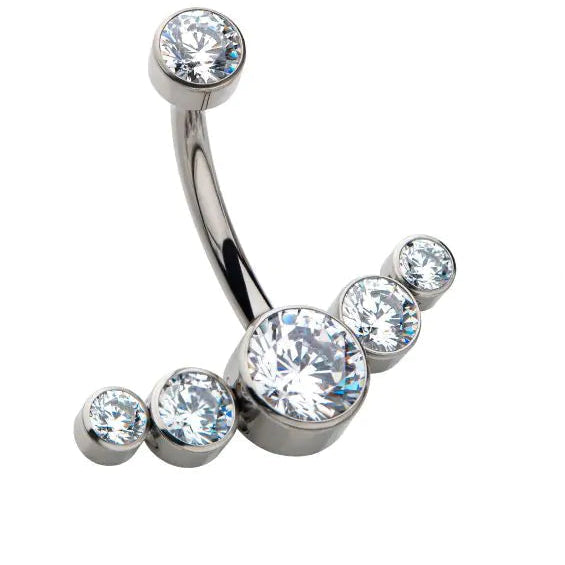 Titanium Internally Threaded 5pcs Bezel Set Crystal/Synthetic Opal Cluster Fixed Navel