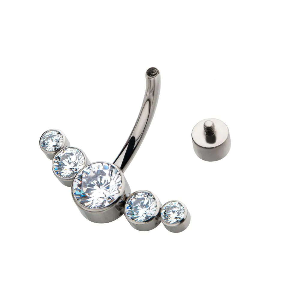 Titanium Internally Threaded 5pcs Bezel Set Crystal/Synthetic Opal Cluster Fixed Navel