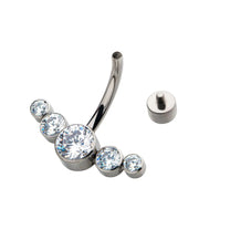 Titanium Internally Threaded 5pcs Bezel Set Crystal/Synthetic Opal Cluster Fixed Navel