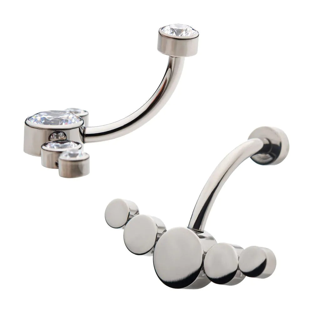 Titanium Internally Threaded 5pcs Bezel Set Crystal/Synthetic Opal Cluster Fixed Navel