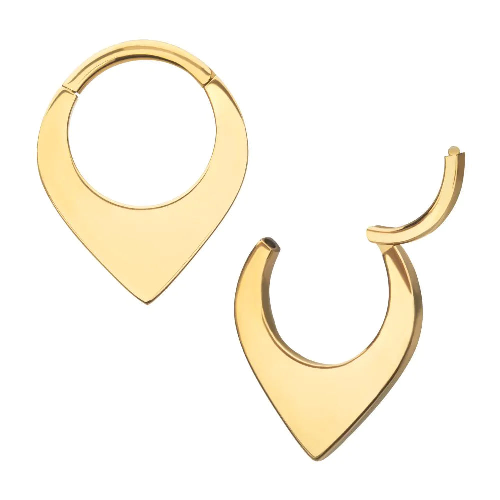 24Kt Gold Teardrop Flat Hoop Front Facing Hinged Segment Clicker 8mm