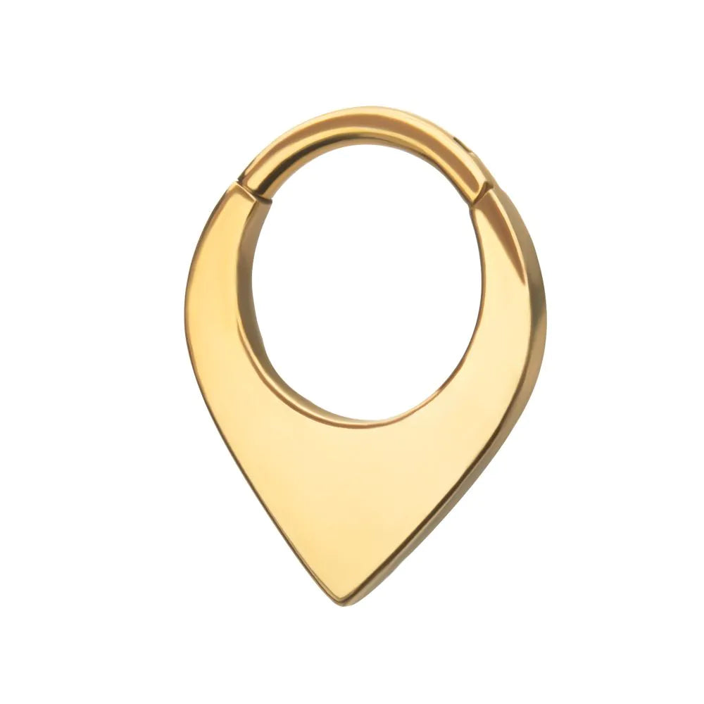24Kt Gold Teardrop Flat Hoop Front Facing Hinged Segment Clicker 8mm