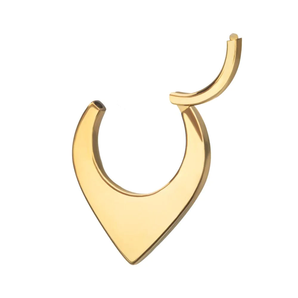 24Kt Gold PVD Titanium Teardrop Flat Hoop Front Facing Hinged Segment Clicker