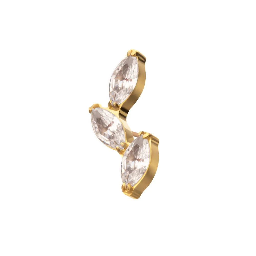 24Kt Gold PVD Titanium Threadless Vine Shape Top 3-Tier Full Clear Crystal Gem Marquise