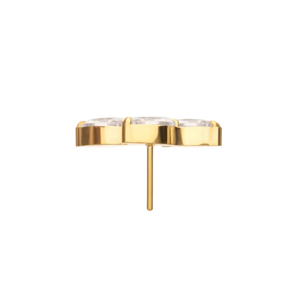 24Kt Gold PVD Titanium Threadless Vine Shape Top 3-Tier Full Clear Crystal Gem Marquise