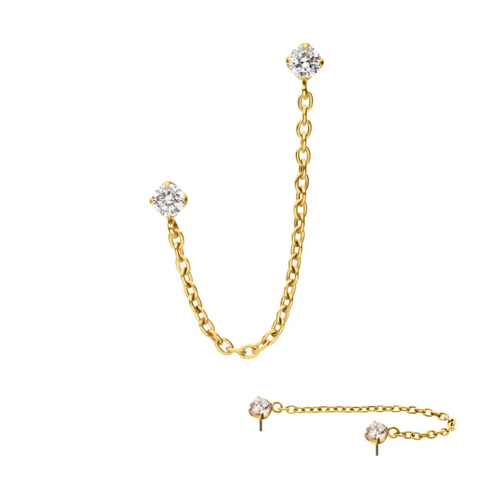 24Kt Gold PVD Titanium Threadless Double Gem Rolo Chain
