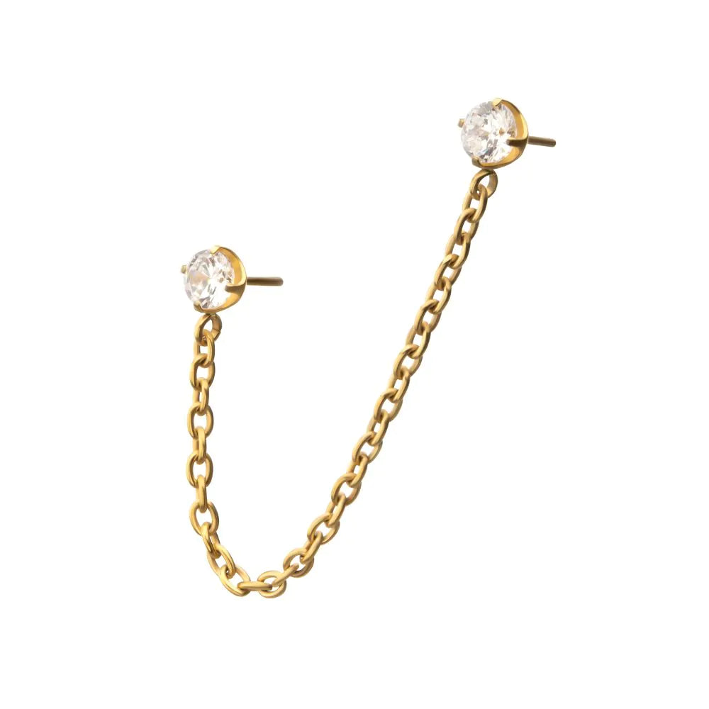24Kt Gold PVD Titanium Threadless Double Gem Rolo Chain