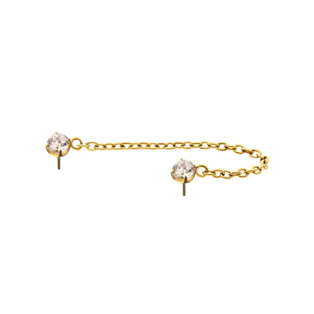 24Kt Gold PVD Titanium Threadless Double Gem Rolo Chain