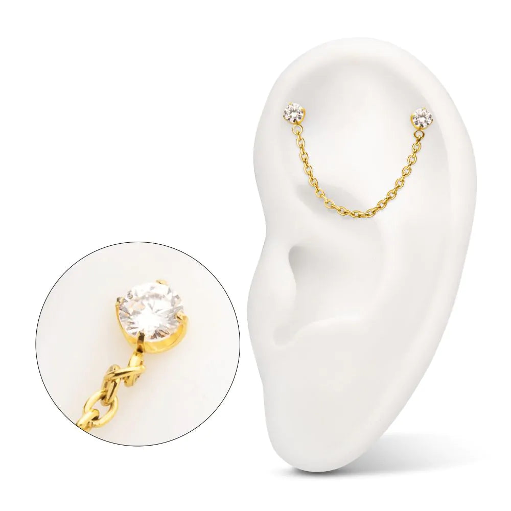 24Kt Gold PVD Titanium Threadless Double Gem Rolo Chain