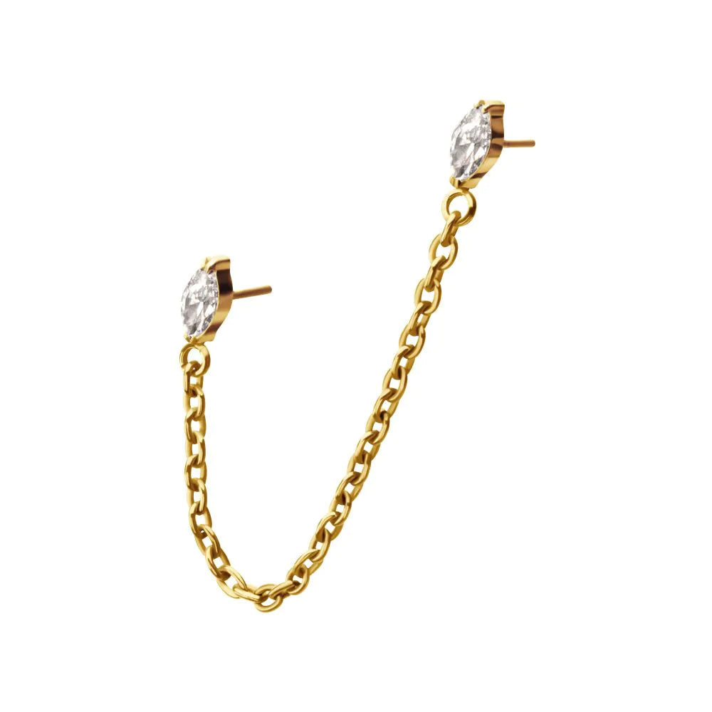 24Kt Gold Double Prong Set Marquis with single Chain Dangle