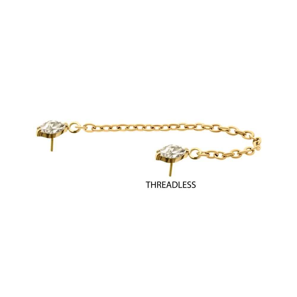 24Kt Gold Double Prong Set Marquis with single Chain Dangle
