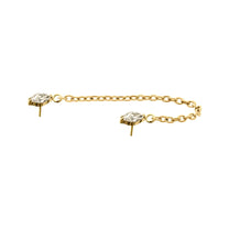 24Kt Gold PVD Titanium Threadless Double Marquise Gem Top Rolo Chain Dangle