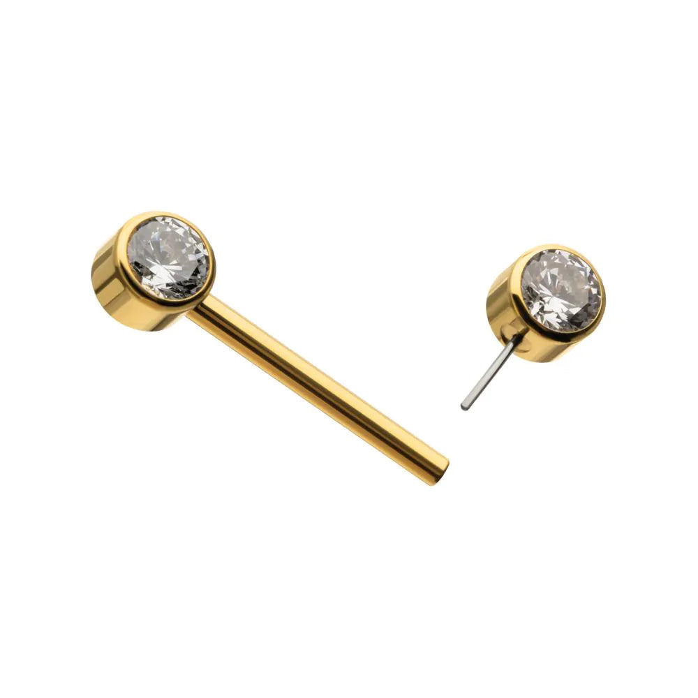 24Kt Gold PVD Titanium Threadless Bezel Set Gem End Nipple Barbell