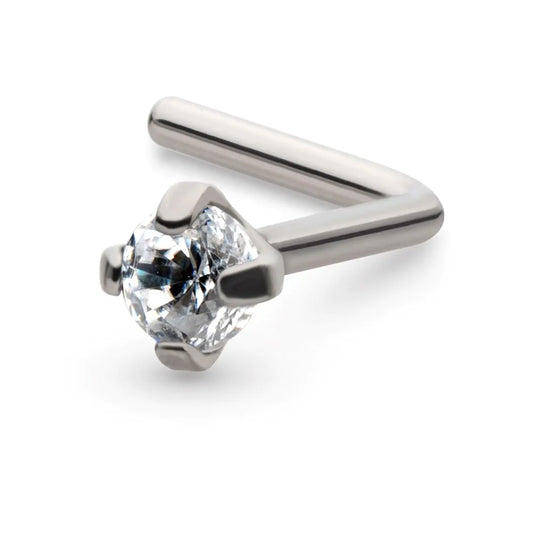 Titanium L shape nose stud claw crystal