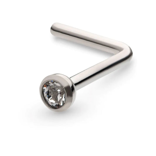 Titanium L shape nose stud bezel crystal