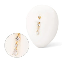 24Kt Gold PVD Titanium Internally Threaded Double Dangle Round and Teardrop Gem Navel