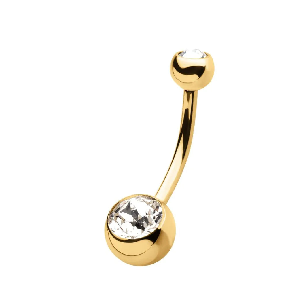 24Kt Gold PVD Titanium Internally Threaded Swarovski Clear Crystal Fixed Bottom Navel