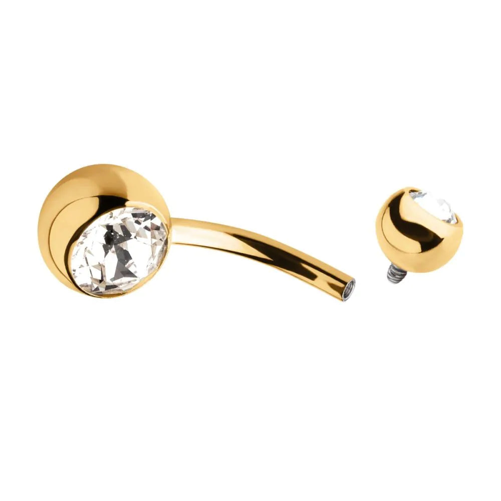 24Kt Gold PVD Titanium Internally Threaded Swarovski Clear Crystal Fixed Bottom Navel