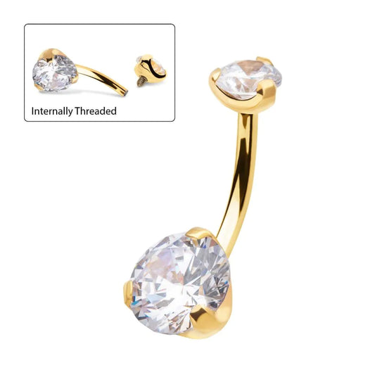 Gold Double Claw Set Jewel Fixed Bottom Navel Bar