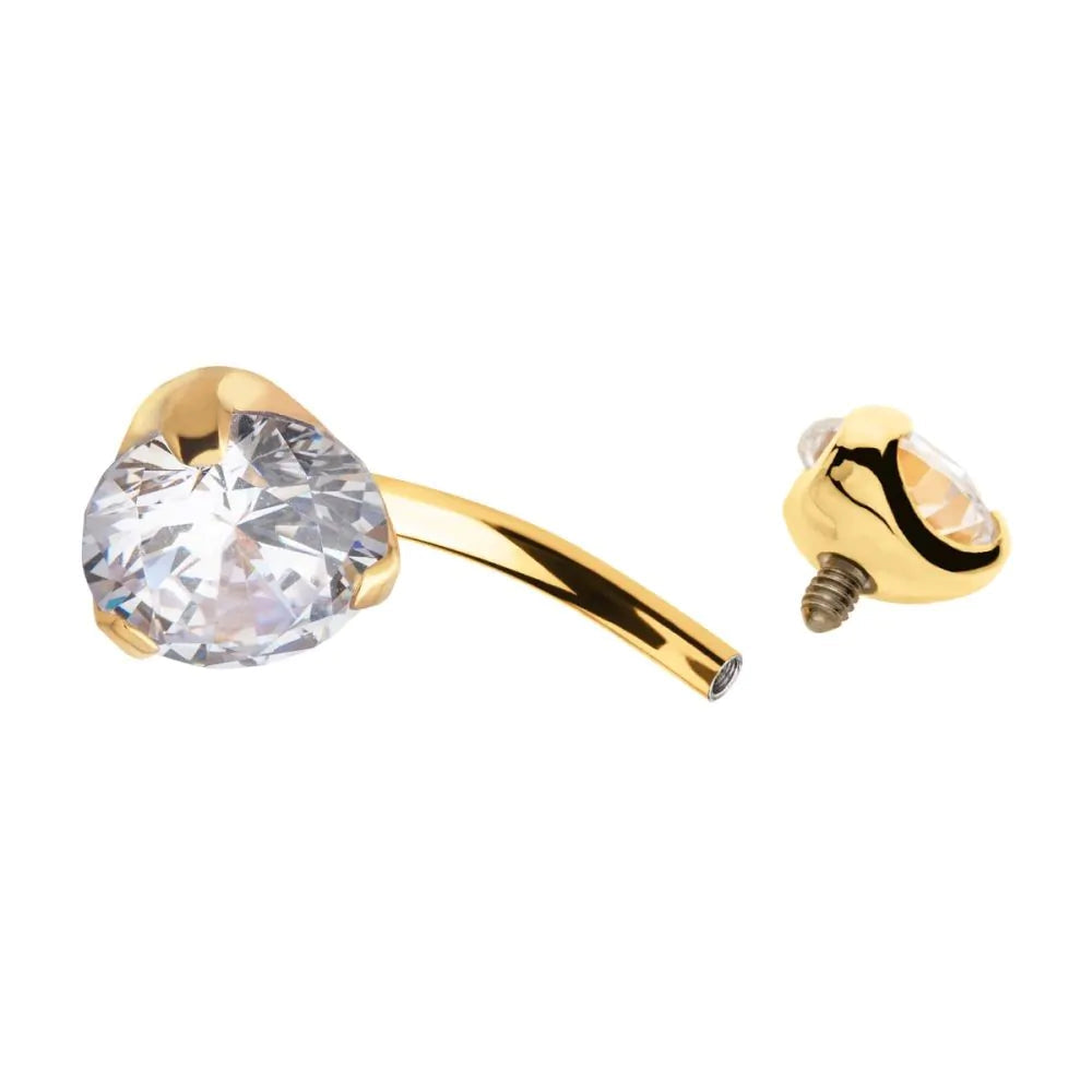 24KT Gold PVD Titanium Internally Threaded Double Clear Crystal Fixed Bottom Navel