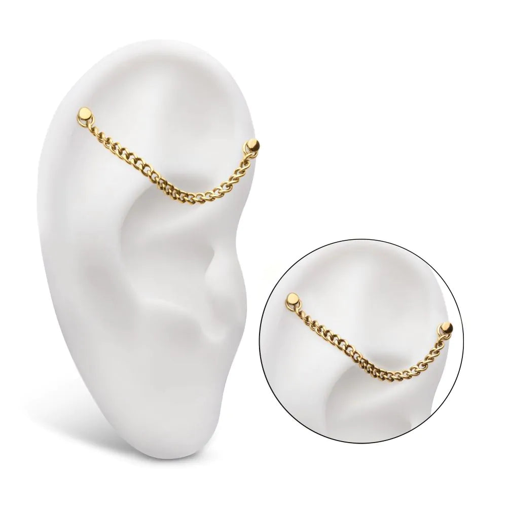 24Kt Gold PVD Titanium 2.1mm Curb Chain 2 Rings